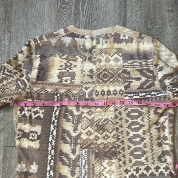Polo Ralph Lauren thermal Aztec print Beige Patterned Long Sleeve Top large - Picture 7 of 8